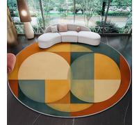 Redonda para Sala de Geometría superpuesta Abstracta Estar, Lavable a máquina, Naranja Azul Antideslizante,de Pelo bajo y no desprende Pelo,para Sala de Estar, Dormitorio, salón 180 cm (Round)