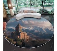 Redonda para Sala de Iglesia de Estilo gótico con montañas Nevadas Estar, Lavable a máquina, Marrón Antideslizante,de Pelo bajo y no desprende Pelo,para Sala de Estar, Dormitorio, salón 90 cm (Round)