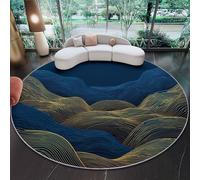 Redonda para Sala de Montañas Líneas Doradas Lujo Sobrio Estar, Lavable a máquina, Azul Marino Antideslizante,de Pelo bajo y no desprende Pelo,para Sala de Estar, Dormitorio, salón 90 cm (Round)