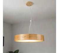 Redondo Lámpara Colgante Arbaro Madera Roble Cristal 3-flmg Ø47cm Moderna