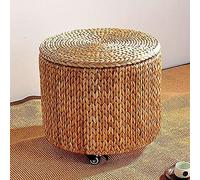 Redondo Otomano Reposapiés Multifunción Taburete De Almacenamiento,Rústico Mimbre Almacenamiento Otomano,Ratán Caja De Almacenamiento Baúl De Juguete con 4 Ruedas Bloqueables-Caqui 41x41x43c