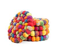 Redondo Posavasos de Bolas de Fieltro - Posavasos de Mesa 100% Lana Merina - Salvamanteles Absorbente para Bebidas - Grueso y Duradero Fieltro a Mano en Nepal por Woolygon - Multicolor - Juego de 5