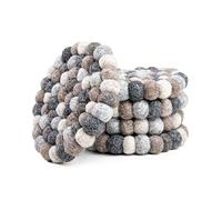 Redondo Posavasos de Bolas de Fieltro - Posavasos de Mesa 100% Lana Merina - Salvamanteles Absorbente para Bebidas - Grueso y Duradero Fieltro a Mano en Nepal por Woolygon - Multicolor - Juego de 5