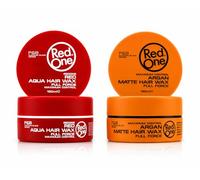 RedOne Aqua Hair Wax Rojo + Argan Matte Hair Wax 150ml - Cera para Cabello Hombre con Fijación Fuerte, Control Máximo, Acabado Brillante y Mate