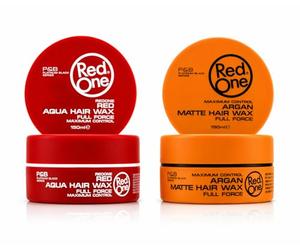 RedOne Aqua Hair Wax Rojo + Argan Matte Hair Wax 150ml - Cera para Cabello Hombre con Fijación Fuerte, Control Máximo, Acabado Brillante y Mate