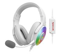 Redragon H350 - Auriculares de Juego con Cable, retroiluminación RGB dinámica, Sonido Envolvente estéreo, Controladores de 50 mm, micrófono Desmontable, Auriculares Supra-Ear Funciona (Blanco)