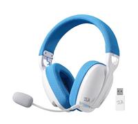 Redragon H878 Auriculares Gaming Inalámbricos 3 Modos con Iluminación Azul - Sonido Surround 7.1 - Controladores de 40MM - Micrófono Desmontable - Compatible con PC, PS5/4/3, y Móvil - Blanco y Azul