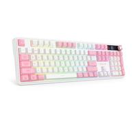 Redragon K526 PRO Teclado inalámbrico RGB para juegos, blanco y rosa | Consulta la batería, el modo y el tiempo de un vistazo, triple modo de retardo de 0, retroiluminación de un solo toque y