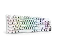 Redragon K710 - Teclado mecánico inalámbrico para juegos, Bluetooth/2.4 Ghz/cableado, retroiluminación RGB, recargable, interruptor azul, clic, panel de metal, teclas redondas, color blanco