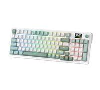 Redragon K719 Teclado Mecánico RGB 3 Modos Interruptores Mambo | 2.4 GHz BT Cableado Blanco Verde Diseño con Panel Construcción Estable US Layout