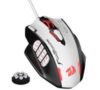 Redragon M908 Impact RGB MMO - Ratón óptico ergonómico con cable (máximo 24.000 DPI, alta precisión, 18 teclas macro programables, agarre cómodo, color negro y blanco)