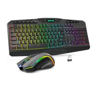 Redragon S101-PKS Teclado y mouse inalámbrico para juegos con tres modos, teclado RGB y mouse para juegos de 4800 DPI, 10 teclas multimedia independientes para ganar, PC, computadora, inalámbrico S101