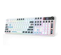Redragon Teclado inalámbrico K526 PRO RGB para juegos, teclado de 104 teclas de tacto mecánico con pantalla de información LED, control de perilla retroiluminada, interruptor lineal suave y compatible