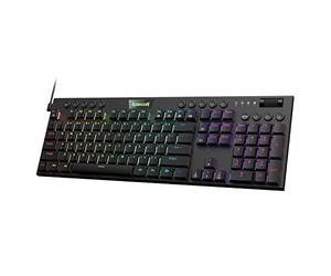 Redragon Teclado mecánico Horus RGB K619, teclado para juegos con cable de diseño ultrafino con teclas de perfil bajo, control multimedia dedicado e interruptor rojo lineal, compatible con software