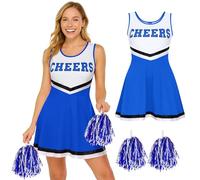 Redstar Fancy Dress Disfraz de Animadora con Pompones de Colores - look de Cheerleader para Mujer - Disfraz de Animadora de Adulto para Halloween, Fiestas de Disfraces y Carnaval