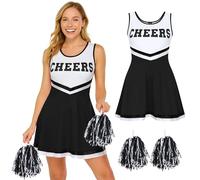 Redstar Fancy Dress Disfraz de Animadora con Pompones de Colores - look de Cheerleader para Mujer - Disfraz de Animadora de Adulto para Halloween, Fiestas de Disfraces y Carnaval