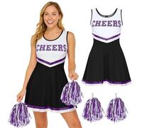 Redstar Fancy Dress Disfraz de Animadora con Pompones de Colores - look de Cheerleader para Mujer - Disfraz de Animadora de Adulto para Halloween, Fiestas de Disfraces y Carnaval