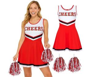 Redstar Fancy Dress Disfraz de Animadora con Pompones de Colores - look de Cheerleader para Mujer - Disfraz de Animadora de Adulto para Halloween, Fiestas de Disfraces y Carnaval