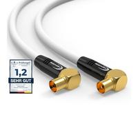 RedStar24 Cable de antena 7,5m Blanco - 90° Ángulo Coaxial | Macho a Hembra - Cable Coaxial HDTV Premium para Televisión por Cable | Cable de TV: Compatible con TV, Radio, DVB-T/T2, DVB-C, DAB