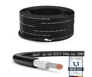 RedStar24 Cable Solar Premium 6mm² Negro - 20m - Certificado TÜV SÜD - Resistente a rayos UV, flexible - Cable fotovoltaico PV para panel solar, inversor y regulador de carga - Alta durabilidad