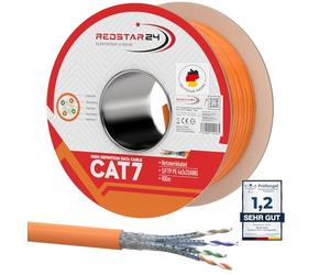 RedStar24 CAT 7 Cable Ethernet 100m - Cable de Red CAT7 LAN, Cobre, Cable de Datos CAT.7 Gigabit S/FTP, Categoría 7, Libre de Halógenos, PIMF, PoE, 10Gbit, Conexión de Red, Bobina 100 Metros