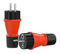 RedStar24 Enchufe Schuko 230V IP54 Set de 2 Conectores de protección robustos de goma y plástico, negro rojo / Diseño herméticamente sellado | Perfecto para exteriores | Conector eléctrico de 3 polos