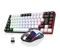RedThunder 75% Teclado Inalámbrico Gaming,Retroiluminación RGB,Ratón Celular Ligero de 3200 dpi,Teclado Ultra-Compacto 85 Teclas Anti-ghosting,Disposición DE,para PC/PS5/Xbox (Bianco-Nero)