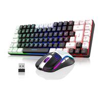 RedThunder 75% Teclado Inalámbrico Gaming,Retroiluminación RGB,Ratón Celular Ligero de 3200 dpi,Teclado Ultra-Compacto 85 Teclas Anti-ghosting,Disposición DE,para PC/PS5/Xbox(Negro-Blanco)