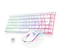RedThunder 75% Teclado Inalámbrico Gaming,Retroiluminación RGB,Ratón Celular Ligero de 3200 dpi,Teclado Ultra-Compacto 85 Teclas Anti-ghosting,Disposición DE,para PC/PS5/Xbox(Blanco)