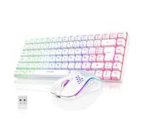 RedThunder 75% Teclado Inalámbrico Gaming,Retroiluminación RGB,Ratón Celular Ligero de 3200 dpi,Teclado Ultra-Compacto 85 Teclas Anti-ghosting,Disposición FR,para PC/PS5/Xbox(Blanco)