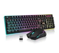 RedThunder K10 Teclado Gaming Sensación Mecánico lnalámbrico,Retroiluminación RGB,Batería Recargable de 3800 mAh, Anti-ghosting+Ratón 7D 3200DPI,Disposición FR,para PC/PS5/Xbox-Negro