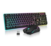 RedThunder K10 Teclado Gaming Sensación Mecánico lnalámbrico,Retroiluminación RGB,Batería Recargable de 3800 mAh, Anti-ghosting+Ratón 7D 3200DPI,Disposición DE,para PC/PS5/Xbox-Negro