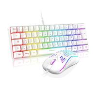 RedThunder K62 60% Combo Teclado y Ratón Gaming RGB Idioma Español, Teclado Mini Ultracompacto Retroiluminado y Ergonómico, Ratón Gaming Óptico 7200 dpi, Compatible con PC,PS5,Xbox (Blanco)