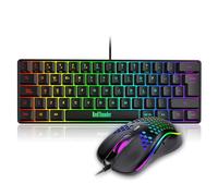 RedThunder K62 60% Combo Teclado y Ratón Gaming RGB Idioma Español, Teclado Mini Ultracompacto Retroiluminado y Ergonómico, Ratón Gaming Óptico 7200 dpi, Compatible con PC,PS5,Xbox (Negro)