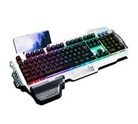 RedThunder K900 Semi-Mechanical Gaming Keyboard, DE Layout, RGB Backlight, Phone Holder, Hand Rest, 25 Anti-Ghosting Keys, Metal Cover