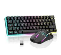 RedThunder Teclado Mecánico Inalámbrico Gaming 60%,Retroiluminación RGB Dinámica,Ratón Celular Ligero de 3200 dpi,Teclado Ultra-Compacto 62 Teclas Anti-ghosting,Disposición AZERTY FR,para PC/PS5/Xbox