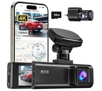 REDTIGER 4K Dash CAM Coche, Sensor STARVIS 2 con Tarjeta de 64GB, 4K/2.5K+1080P Dashcam Dual con WiFi Integrado, GPS, 3.18" IPS, Gran Angular de 170°, Vigilancia de Aparcamiento 24/7
