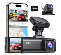 REDTIGER 4K Dashcam Frontal 4K y Trasera 1080P, WiFi 5,8GHz, 64G Incluida | GPS, Pantalla de 3,18", WDR Gran Angular de 170°, Modo Parking 24H, Grabación en Bucle, Admite hasta 512GB (F7N)