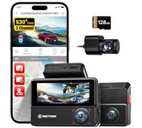 REDTIGER 530° 3 Canales Dashcam Coche 2.5K+2.5K+1080P con Tarjeta de 128 GB, Visión Nocturna IR, Pantalla Táctil,Camara Coche Interior Delantero y Trasero Incluido WiFi GPS, Modo Aparcamiento 24H