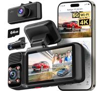 REDTIGER Cámara Coche 4K de 3 Canales WiFi 5G, GPS, Tarjeta 64GB Incluida, Visión Nocturna Sony Starvis, 3" Pantalla,Grabación en Bucle,Táctil Dashcam para Uber/Taxi y Familia,Garantía 2 Año
