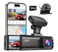 REDTIGER F7N Dash CAM 4K Frontal y Trasera 1080P,WiFi 5.8GHz-20 MB/s Transferencia Rápida,Cámara para Coche 2160P/FHD con Tarjeta 64GB,Pantalla 3.18",Control App Inteligente,GPS Preciso