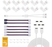 REDTRON Conector de tira LED RGB de 10mm que incluye 10x conectores en forma de L, Cable divisor de 2 vías, 4x puentes conectores de tiras, 4 pines conector kit