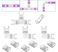 REDTRON Kit de Conector de luz de Tira LED de 4 Pines, Conector Conner de luz LED de 10 mm, 6X Conectores Gapless, 3X Conectores en Forma de L, 1x Conector en Forma de T para Tira LED(Transparente)