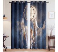 Reducción del Ruido Cortinas Termicas Aislantes Fantasía Estrellas Luna Atrapasueños Cortinas Salon para Dormitorio Infantil Adolescente, Azul Oscuro, 140An x 245Al cm, 2 Piezas