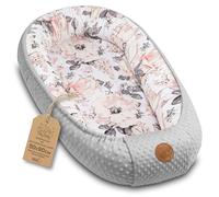 Reductor Cama de bebé 90x50 cm - Cocoon Cuña Bebe para Cama Bebé Nest Algodón con Minky Rosa Salvaje Gris