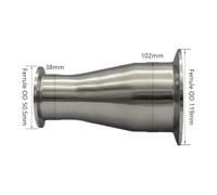 Reductor concéntrico sanitario de triple abrazadera Clover, acero inoxidable 304, 1,5" y 2"(Pipe38mm-102mm)