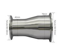 Reductor concéntrico sanitario de triple abrazadera Clover, acero inoxidable 304, 1,5" y 2"(Pipe45mm-76mm)