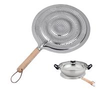 Reductor de calor chapado con calefacción de 21 cm | Difusor térmico de hierro para placas de inducción, gas y eléctrica, protección de estufa, cacerola, mango de madera a prueba de calor