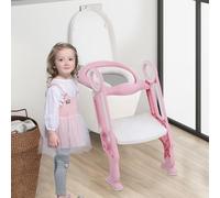 Reductor de inodoro infantil, asiento de inodoro para niños y niñas, cojín no salpicaduras y antideslizante, taburete de escalera, rosa blanco