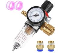 Reductor de Presión Aire Comprimido, Regulador de Presión 1/4 BPS con Separador de Agua, Regulador de Presión del Compresor, Acoplamiento Rápido, con 2 Conexión, 2 Cintas(Negro)